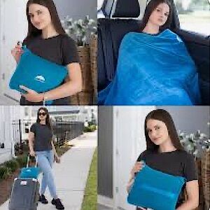 NWOT ✈️ 🚙 CONCIERGE CARE 60”x48” BLUE w/TRAVEL FLEECE COMPACT CAR BLANKET/PILLOW